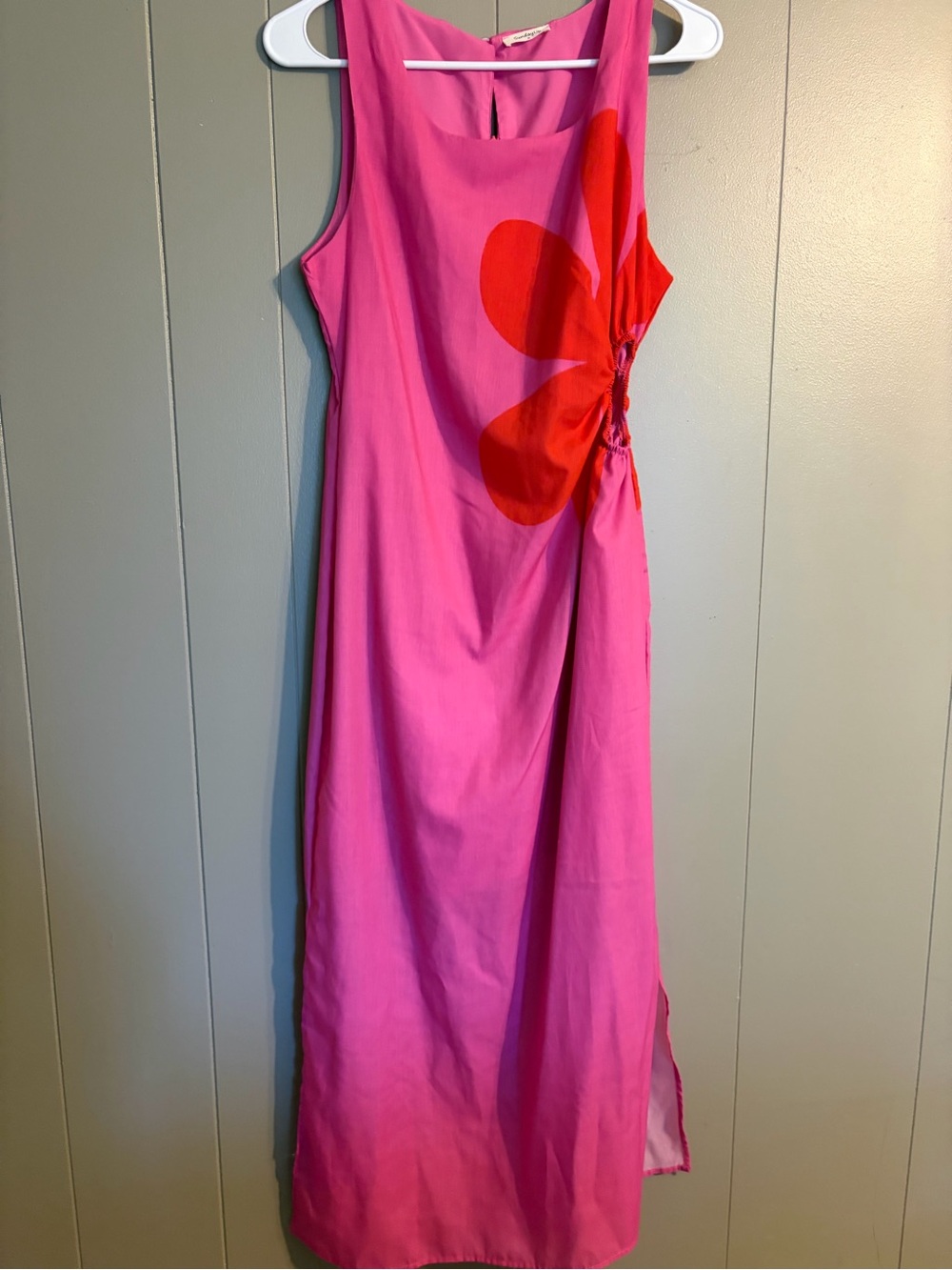 Sunday Pink Maxi Dress with Red Floral Side Detail
